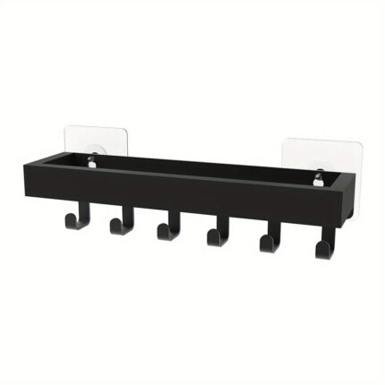 Rustic Wooden Floating Shelf with Hooks - Bathroom & Bedroom Organizer