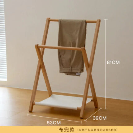 Solid Wood Clothes Storage Rack - Foldable Towel & Pants Organizer