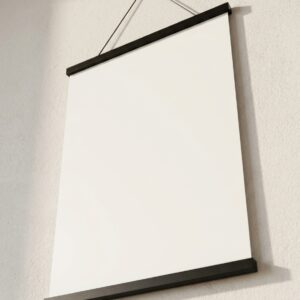 Black poster hanger with faux suede hanging strap