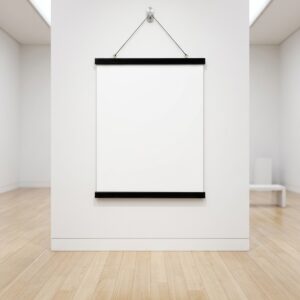 Minimalist black wooden hanger for posters and artwork