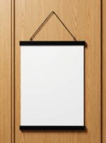 Black poster hanger with matching faux suede strap