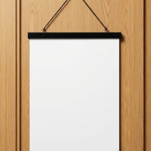 Black poster hanger with matching faux suede strap